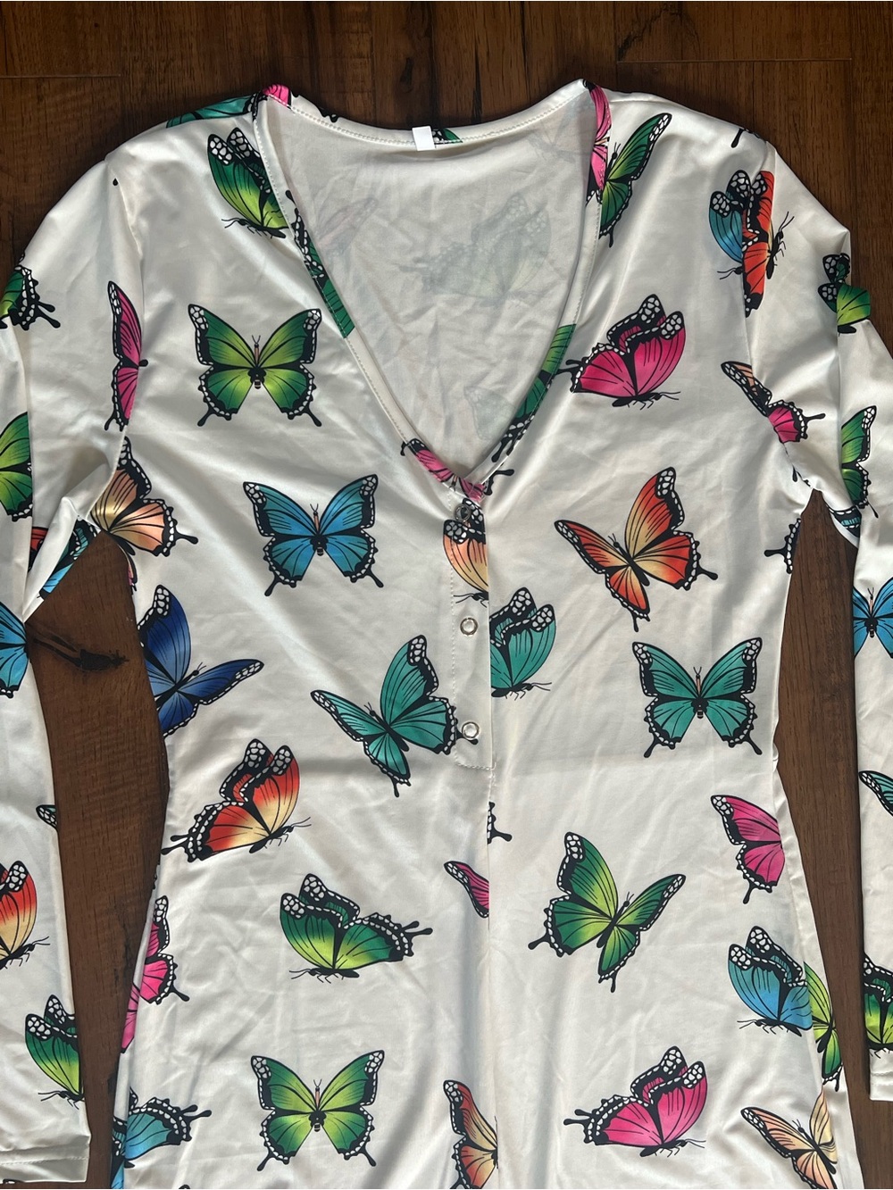 White Butterfly Print One-Piece Jumpsuit/Pajama - Picture 5 of 7